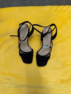 Black Strappy Block Heel Sandals